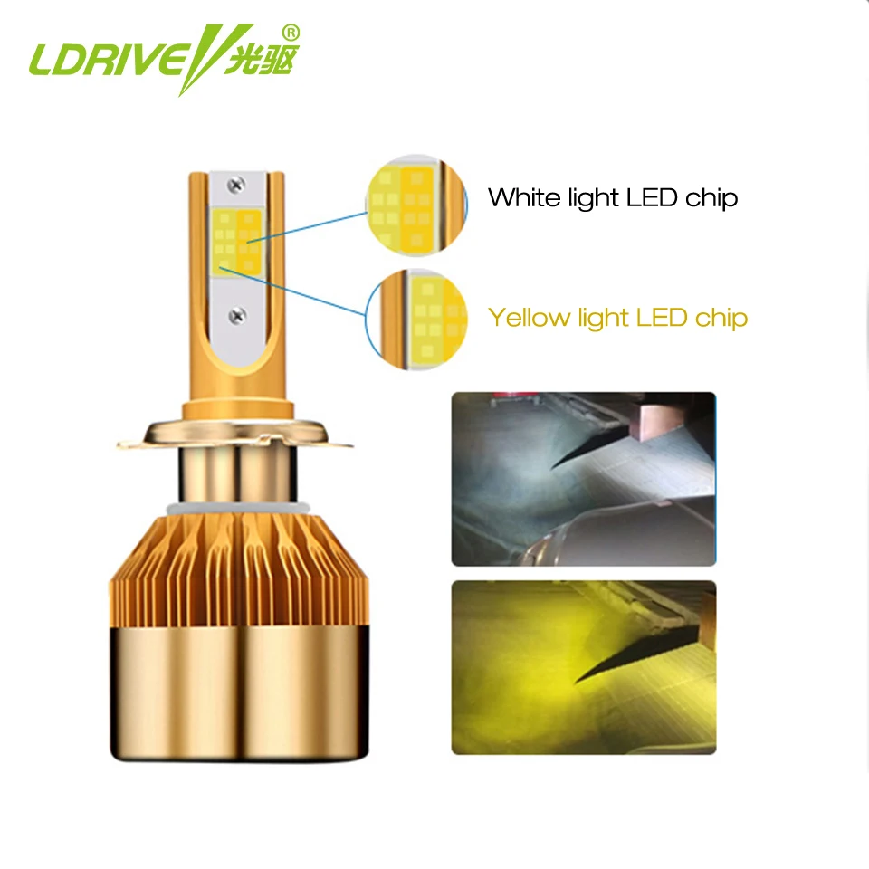 LDRIVE H4 H7 светодиодный головной светильник лампы H1 H3 H8 H11 HB3 HB4 светодиодный головной светильник комплект 3000 К 6000 4800LM двойной Цвет Автомобильный светодиодный светильник фары 12V