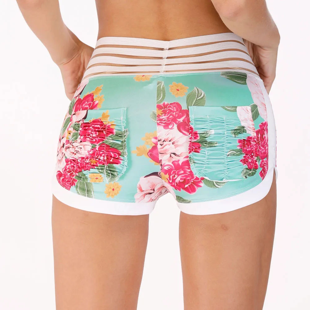 Women Yoga Sports Shorts Pants Workout Running Training Leggings High Waist Push Up Tight Floral Print Slim Comfortable Gym Wear