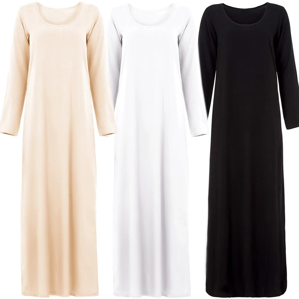 Мусульманская одежда женская абайя внутренняя мусульманская с длинным рукавом платье Арабская Дубай Турецкая женская одежда