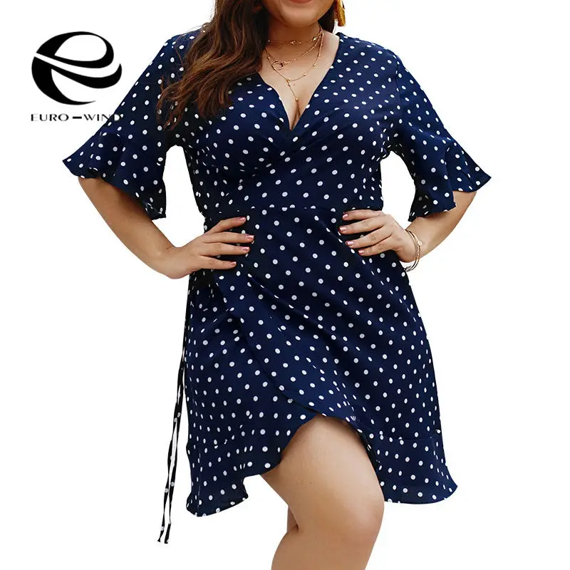 Plus Size 4XL 2019 Summer Dress Women Short Sleeve V-neck Dot Print Boho Sexy Beachwear Ruffles Mini Dresses Vestidos | Женская одежда