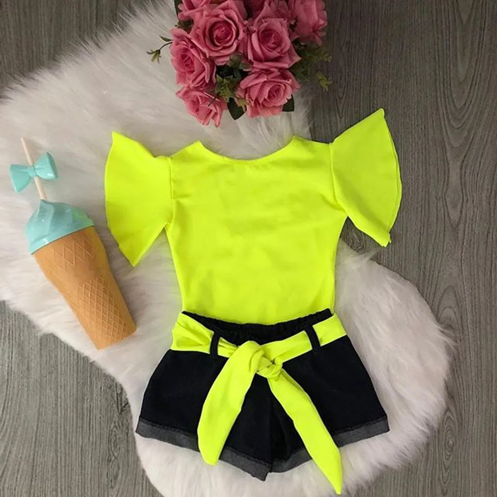 Комплекты одежды для маленьких девочек летние хлопковые топы с короткими