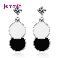 new elegant 925 sterling silver round geometric cubic zircon piercing drop earrings bohemian tassel for women ear jewelry