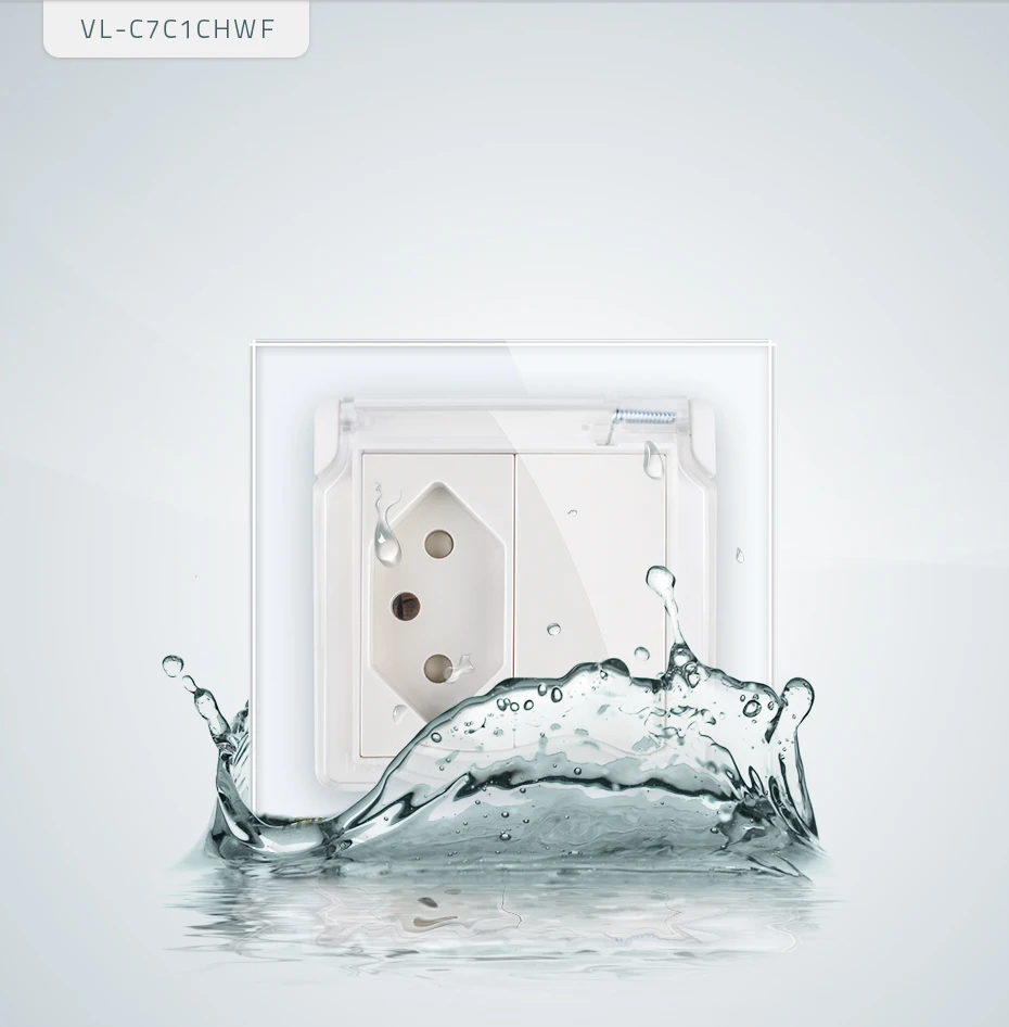 Livolo EU standard Switzerland розетка, стеклянная панель, AC 110~ 250 V, VL-C7C1CHWF, с водонепроницаемой крышкой, без логотипа