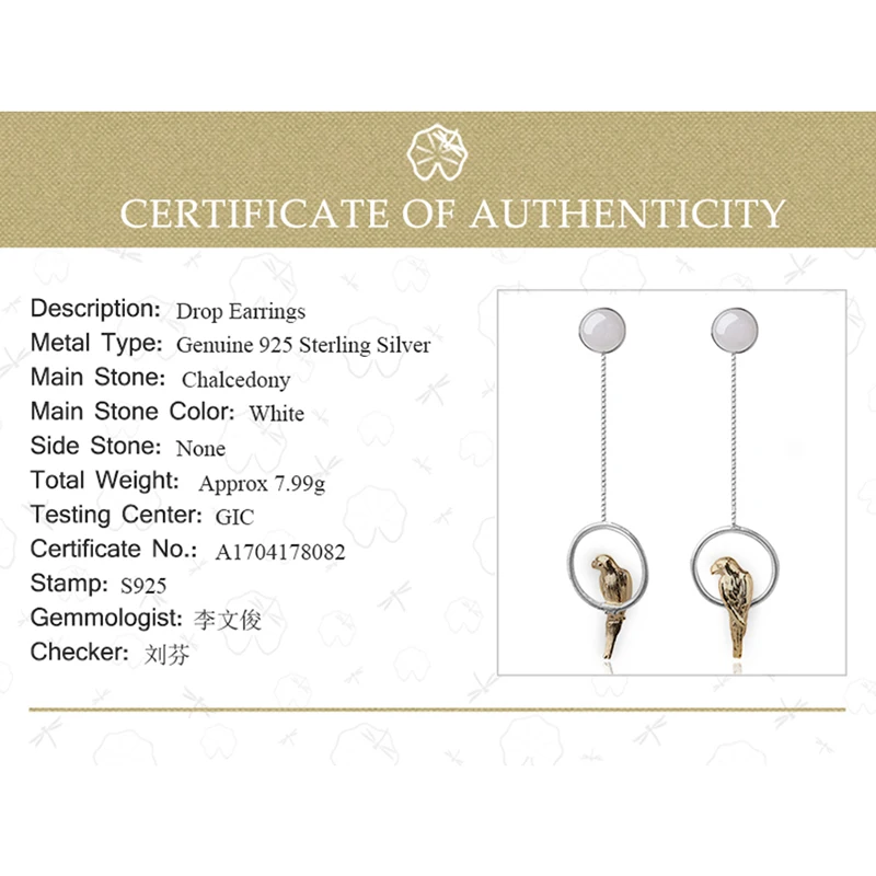 

Lotus Fun Real 925 Sterling Silver Jewelry Natural Creative Handmade Fine Jewelry Unique Elegant Parrot Drop Earrings for Women