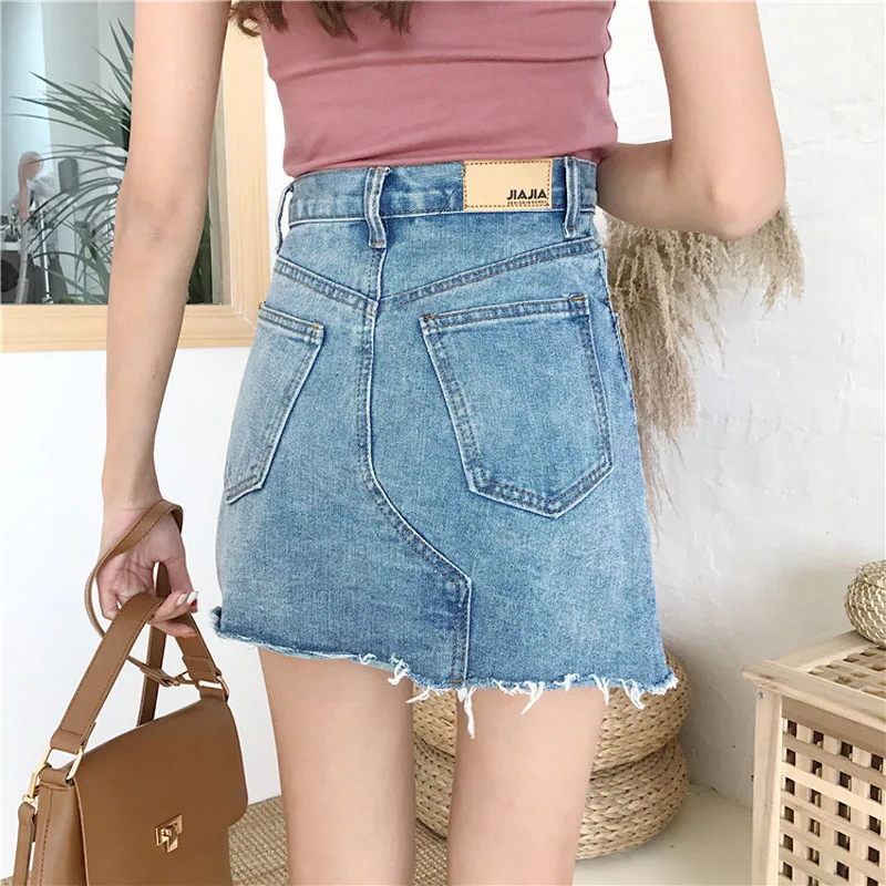 Denim Skirts For Women 2018 Summer Cotton A-line Mini High Waist Irregular Pleated Skirt Female #2878 | Женская одежда