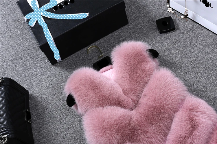 Uppin плюс Размеры 3XL зимние теплые толстые Для женщин из искусственного лисьего Мех животных пальто жилет высокое качество мода v-образным вырезом Мех животных пальто для для женщин верхняя одежда