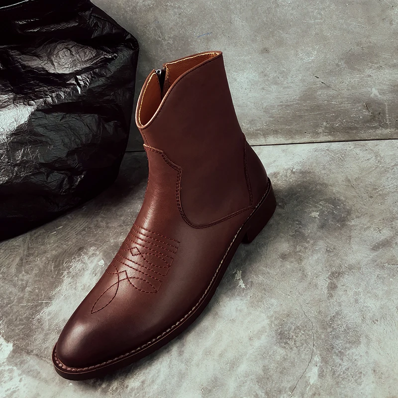 Женские ботинки из коровьей кожи ISNOM осенние на низком каблуке с закругленным