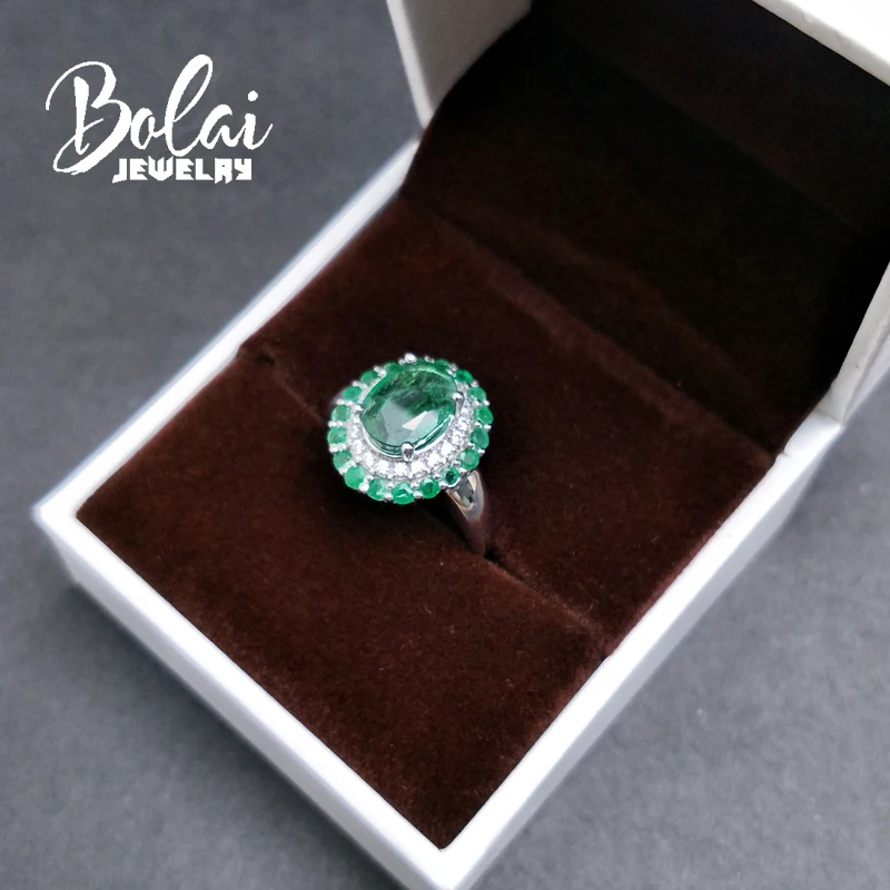 Bolaijewelry, кольцо из белого золота 14 к с натуральным изумрудом, простое и модное кольцо для девочек с подарочной коробкой, как лучший подарок