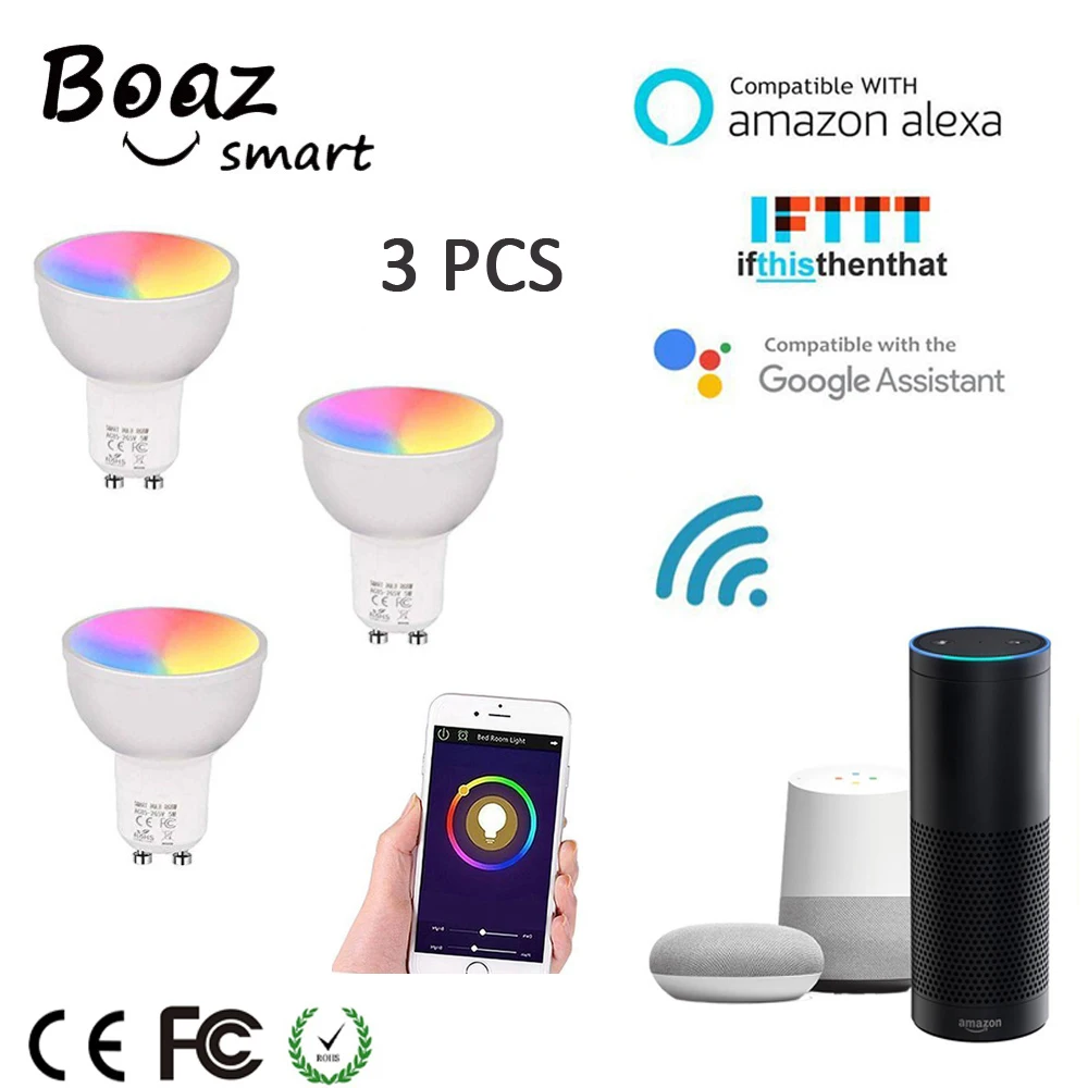 Умная лампа Boaz Gu10 с поддержкой Wi Fi и голосовым управлением 5 Вт|Светодиодные
