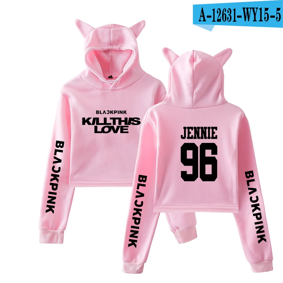 pink KILL THIS LOVE черные розовые женские укороченные толстовки с капюшоном с длинным рукавом и рисунком кота Новое поступление, горячая распродажа, новая модная уличная одежда - Цвет: pink