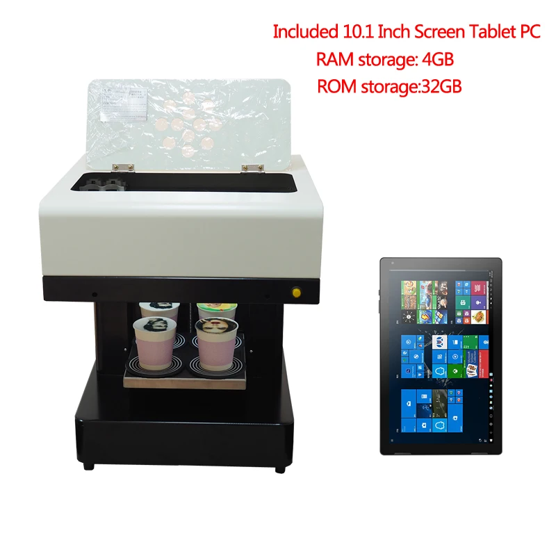 Buy Let s coffee طابعة مسطحة للقهوة والكعك والمعكرونة والكعك مع جهاز لوحي 10 بوصة ، 4 أكواب للصور الذاتية