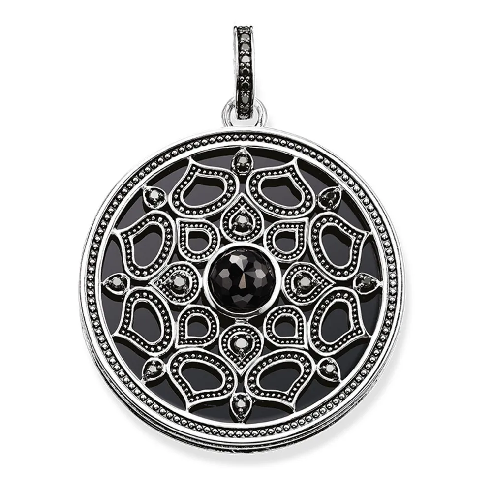 925 Sterling Silver Black Onyx Lotus Amulet Round Disc Pendants Fashion Chain Necklace Pendant Lotos Jewelry Gift for Women | Украшения и