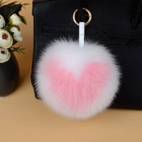 luxury fox fur letter pompom heart fluffy keychain keyring for handbag charm handmade porte clef gift decoration