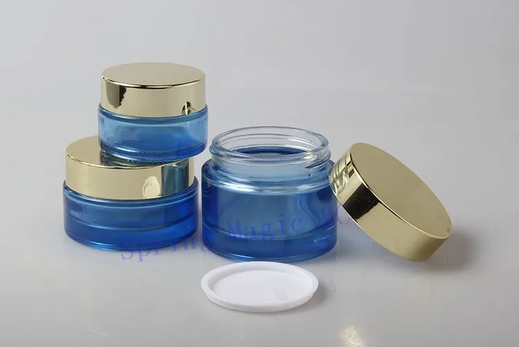 Сине-зеленые стеклянные банки для крема масок глаз эссенций косметики пустые