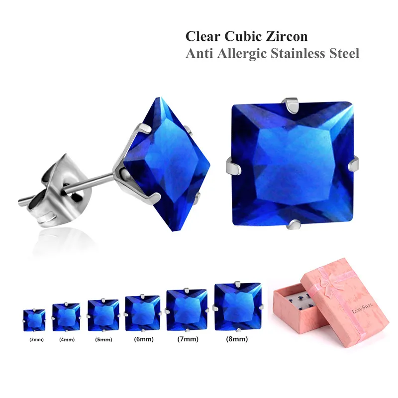 blue silver 2 Роскошные круглые/квадратные серьги из кубического циркония, 6 пар/кор., набор из разноцветных камней по месяцу рождения, серьги-гвоздики с эффектом пуш-ап, бижутерия, серьги - Окраска металла: blue silver 2