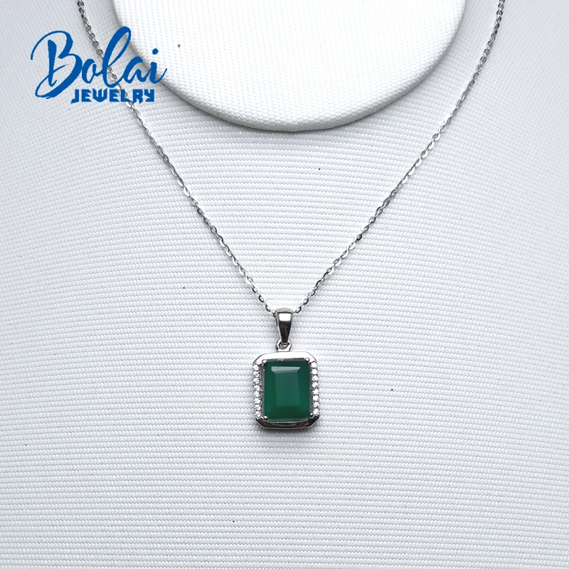 Bolaijewelry Классическая Подвеска в простом стиле с 100% натуральным зеленым агатом oct