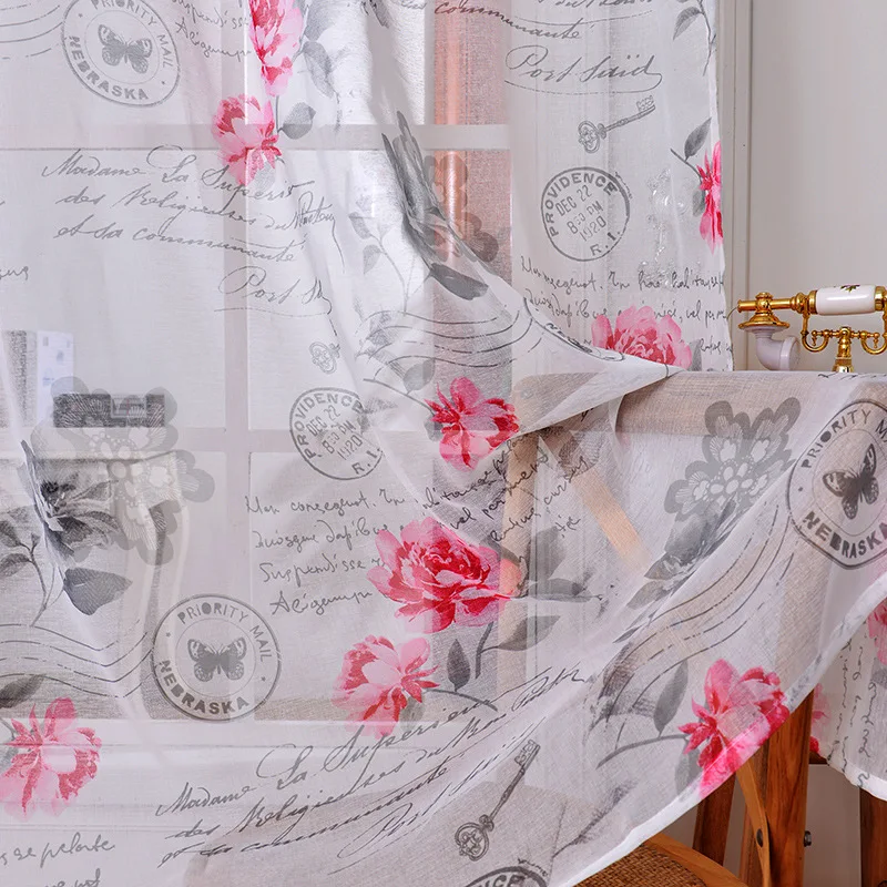 Европейская модная вуаль хлопок льняное окно розовые цветы тюль прозрачные