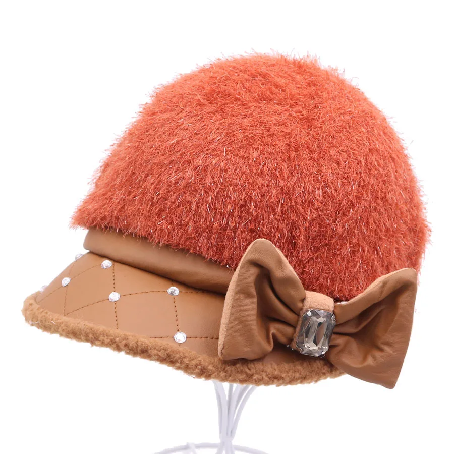 Winter Women Beret Hats Vintage Acrylic Thick Ladies Hat With Cute bow-knot Detachable Casual Female Male Caps 2018 New Arrival |