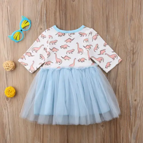 US STOCK Princess Kids Baby Girl Blue Dress Cartoon Animals Print Birthday Wedding Clothes Long Sleeve Tutu New Party | Детская одежда