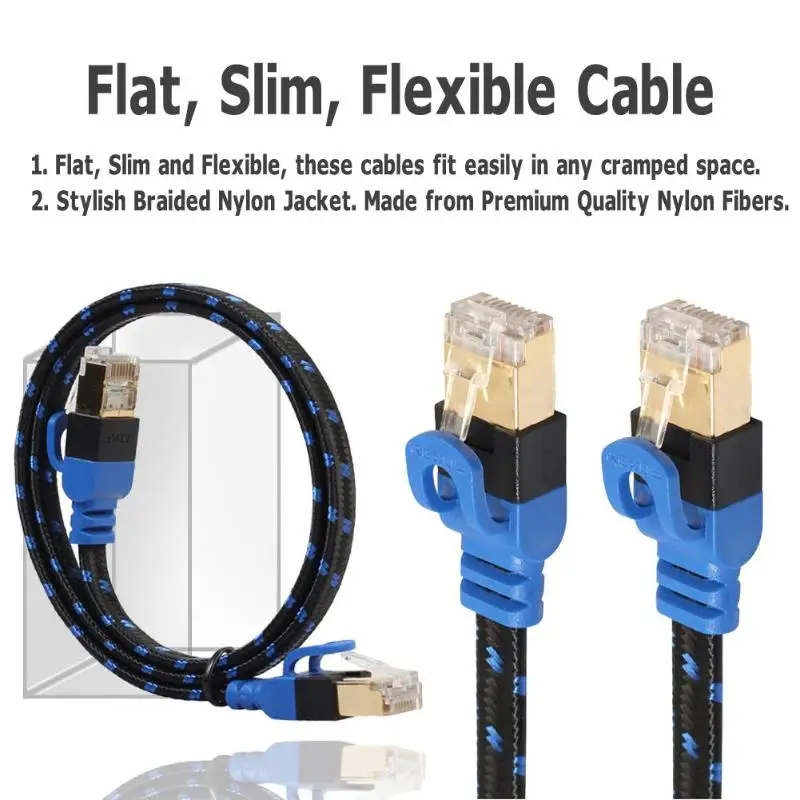 Двойной интерфейс Позолоченный разъем Ethernet кабель RJ45 Cat7 Lan плоский сетевой