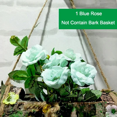 Blue Rose Only 1 шт., настенный подвесной слой, натуральная деревянная корзина из коры, искусственные цветы, роза, лаванда, Подсолнух, украшение для дома, магазин, искусственный цветок - Цвет: Blue Rose Only