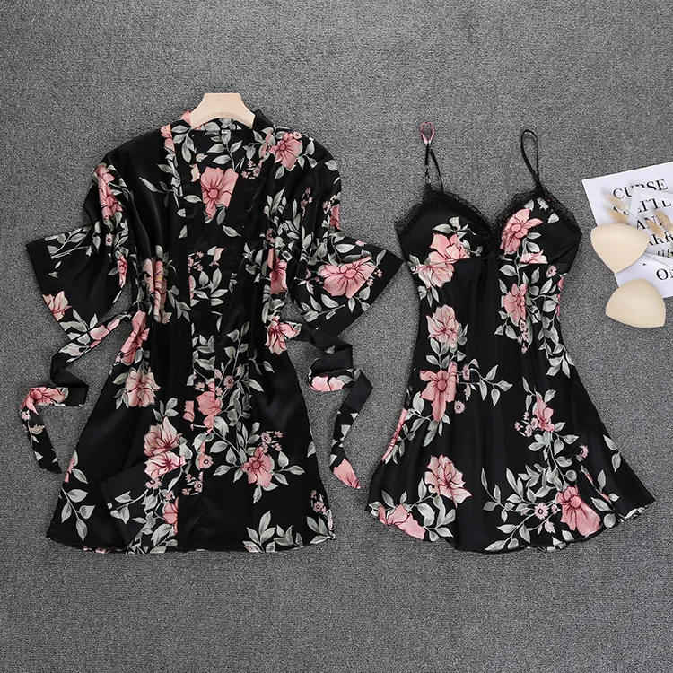Women 2PC Strap Top Pajamas Sleepwear Sets Lady Home Wear Nightgown Suit Sexy Sleeveless Kimono Robe Bath Gown Sleepshirts M-XL | Женская