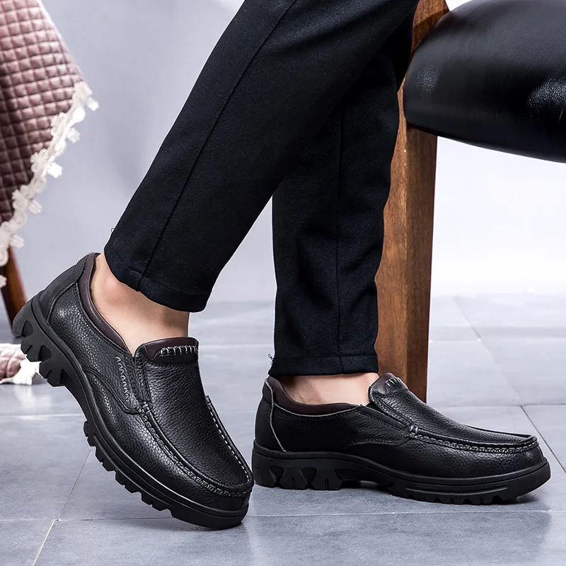 2021 New Men's Casual Shoes Slip-On Loafers Male Classics Brown Black Man Shoe Cow Genuine Leather For Men Big Size 37-50 | Обувь