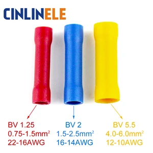 Изолированный стыковой соединитель BV1.25 BV2 BV5.5 с прямым проводом, электрические обжимные клеммы BV1 BV5, 100 шт.