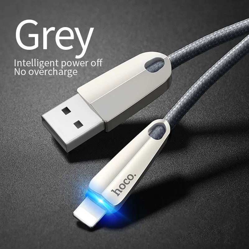 HOCO usb кабель для iphone X 11 Pro Max 8 7 6 ipad mini smart power off светодиодный кабель для быстрой зарядки зарядное устройство для телефона адаптер для передачи данных - Цвет: Grey