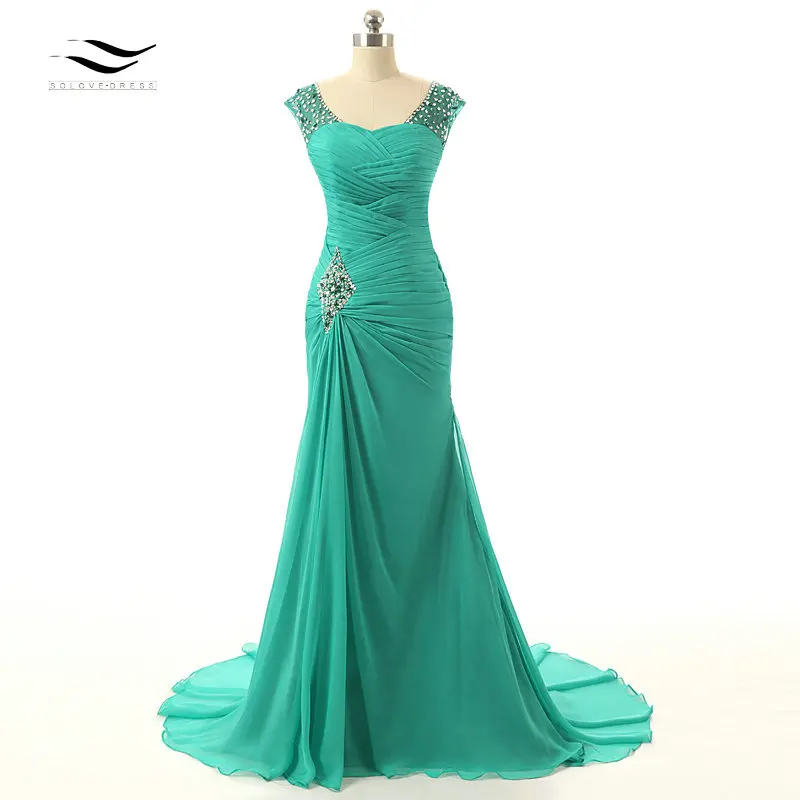 Solovedress элегантное недорогое зеленое длинное вечернее платье 2019 с бусинами для