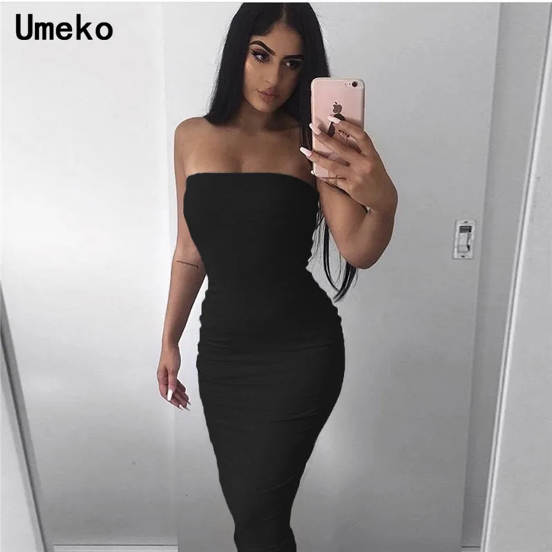 Женское обтягивающее платье без бретелек Umeko однотонное макси рукавов с
