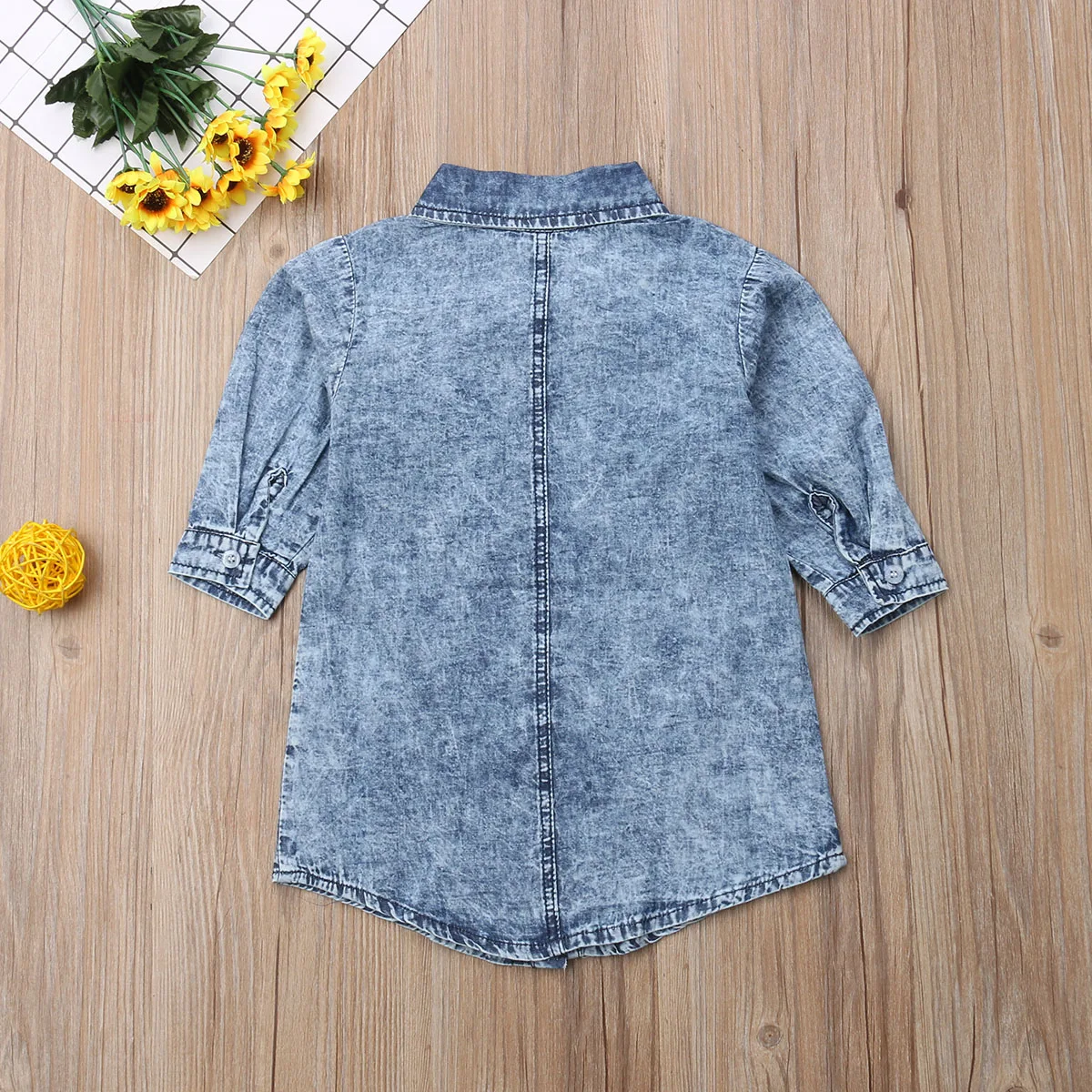 2018 Brand New 1-6Y Toddler Kids Baby Girl Autumn Denim Dress Long Sleeve Turn-Down Collar Single Breasted Blue Straight | Детская
