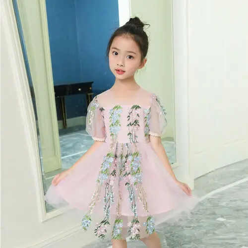2019 Brand Kids Baby Girls Dress Elegant Flower Embroidery Lace Party Pageant Prom Princess Tulle Bridesmaid Gown New | Детская одежда