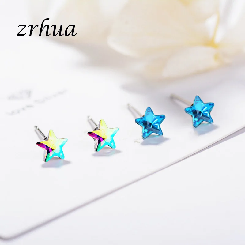 ZRHUA Новое поступление радужные серебряные сверкающие звезды серьги гвоздики для