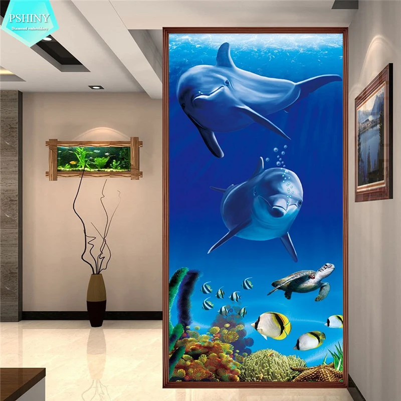 PSHINY 5D DIY Алмазная вышивка продажа океанских дельфинов животные картины полная