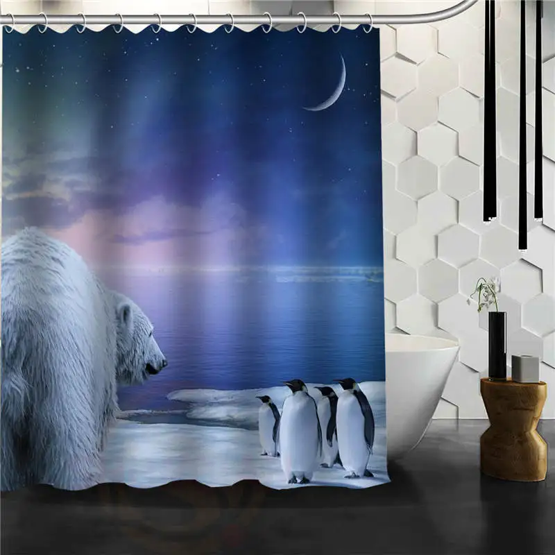 

Custom lovely penguin Printed Bathroom Waterproof Polyester fabric Shower Curtain