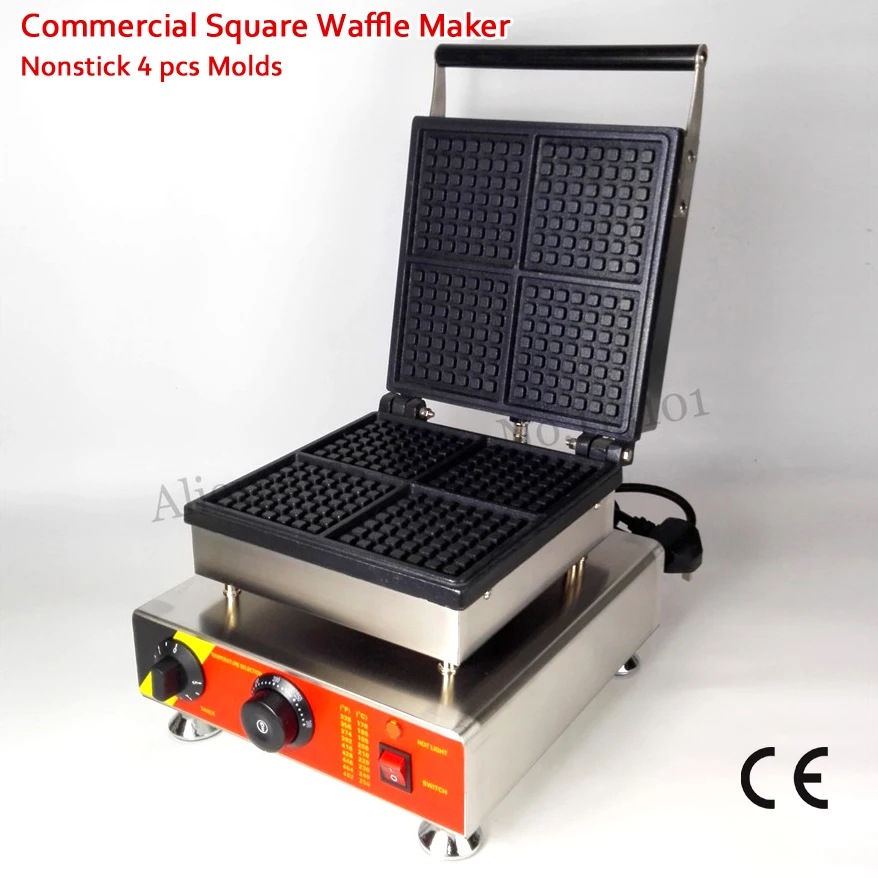 

Commercial Belgian Square Waffle Maker Nonstick Cake Machine 4 Molds 110V/220V 1500W CE Approval