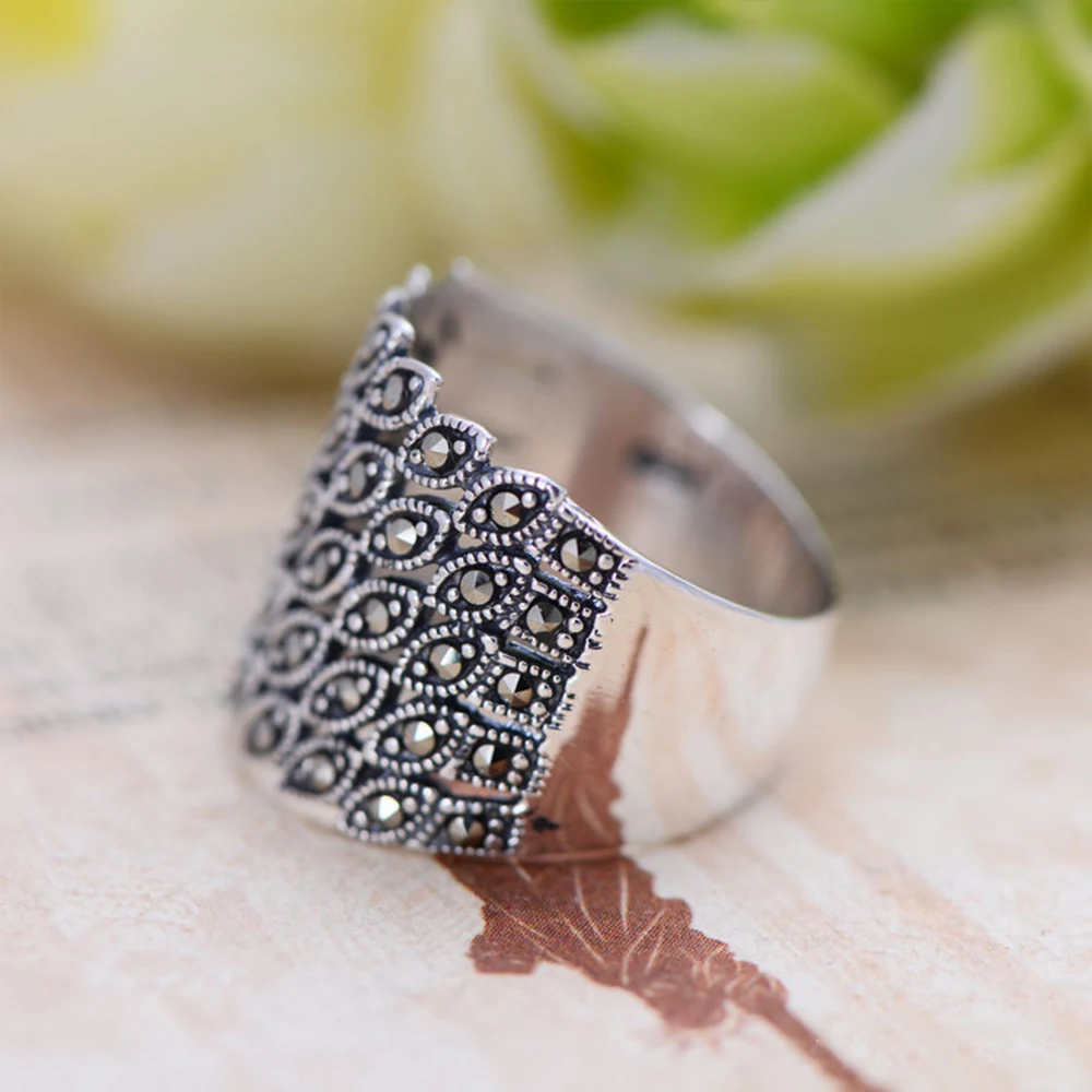 

MetJakt Vintage 925 Sterling Silver Zircon Rings for Women's Party Wedding Anniversary Thai Silver Jewelry