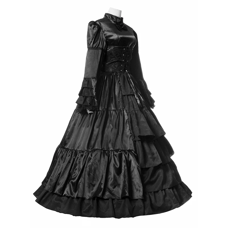 ROLECOS/Новое Брендовое Черное длинное платье из хлопка и поплина готические