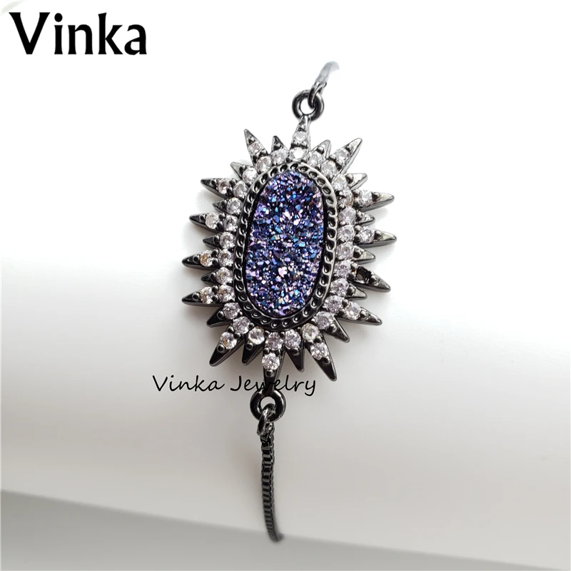 10Pcs/Lot 2018 New Wholesale Popular Natural Drusy &amp Cubic Zirconia Stone Charm Adjustable Bracelet for Women | Украшения и