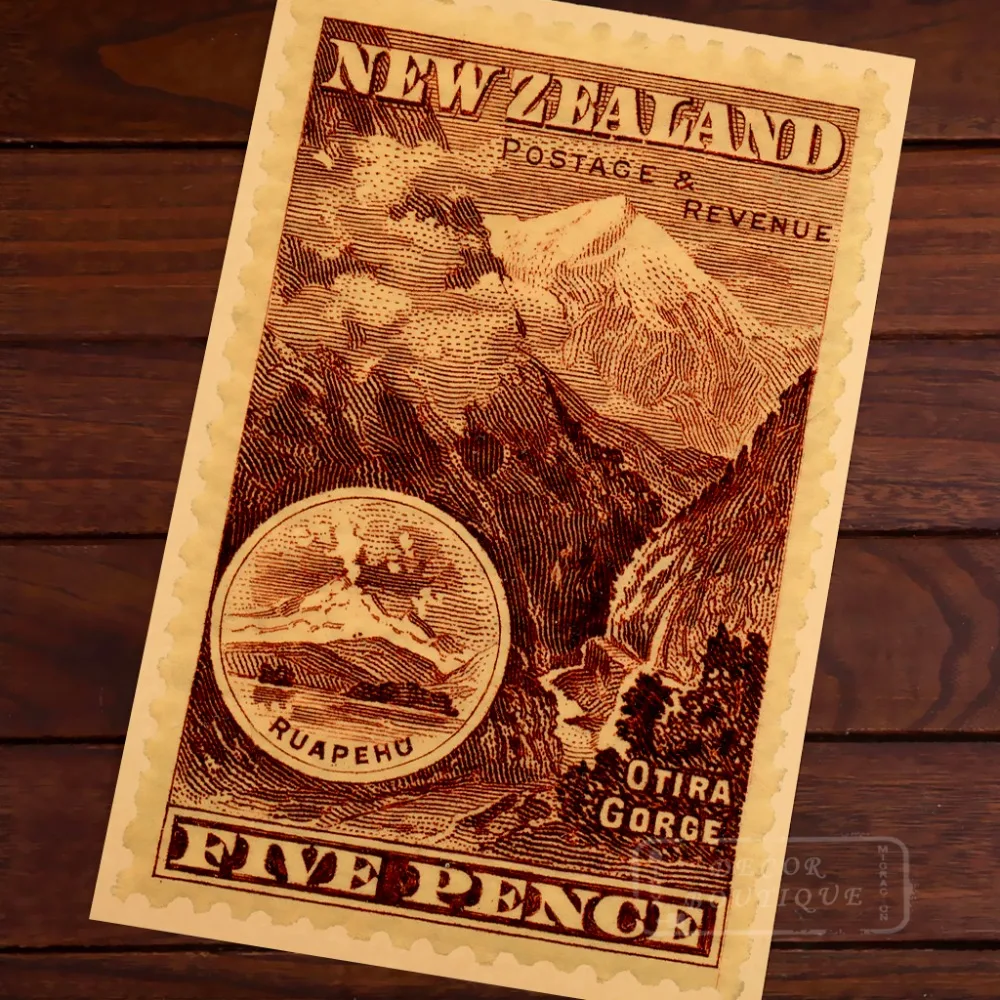 Five Pence почтовые марки Новая Зеландия NZ винтажный Ретро постер на холсте с рамкой