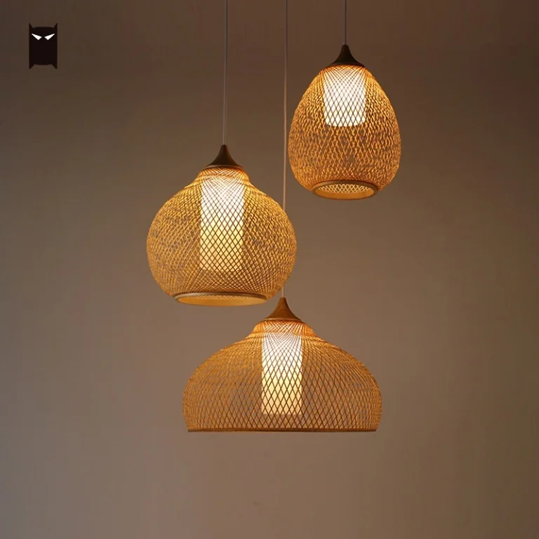 

Bamboo Wicker Rattan Calabash Pendant Light Fixture Chinese Asian Meditation Hanging Ceiling Lamp Restaurant Yoga Dining Room