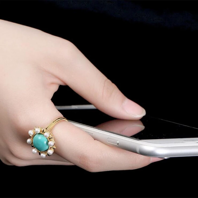 

2019 Mosaic Pearl Turquoise Initial Adjustable Ring 100% 925 Sterling Silver Fashion Jewelry Women wedding band Simple Ring R31