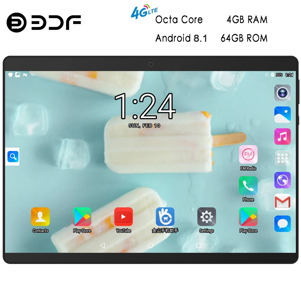 BDF Android OS 8,1 10 дюймов планшетный ПК Octa Core 4 Гб Оперативная память 64 Гб Встроенная память 3g 4 аппарат не привязан к оператору сотовой связи планшет 5.0MP Камера Wi-Fi, 5000 мА/ч, 1280*800 ips Планшеты