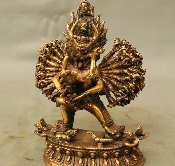 Китайская Бронзовая тибетская буддистская статуя яма дхармараджа Ямантака Яб