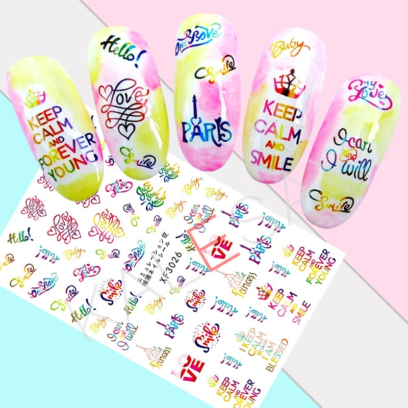 Ногтей любовь Стикеры украшения клейкой однажды ярлык с буквами наклейки для