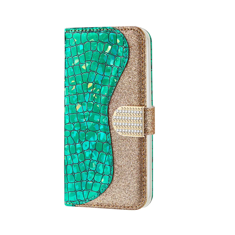 Green Роскошные Стразы Алмаз Книга чехол в виде ракушки для samsung Galalxy A10 A20 A30 A40 A50 A60 A70 A20E M10 M20 M30 A8 A7 A3 A5 - Цвет: Green