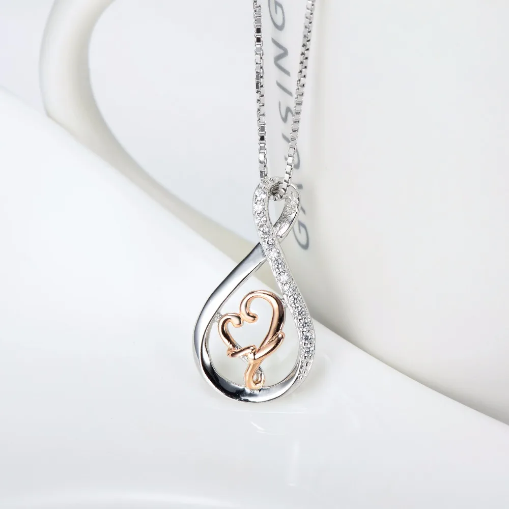 Женское колье из серебра 925 пробы с подвеской в виде сердца розового золота |