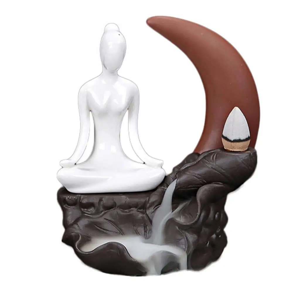 

Home Decor Ceramic Backflow Cone Incense Burner Living Room Handcrafts Censer Base Creative Moon Buddha Incense Holder