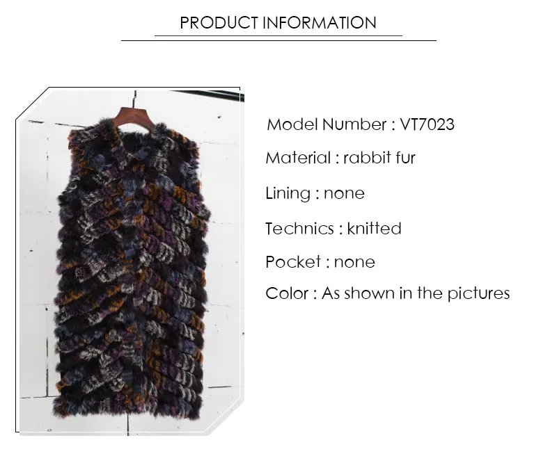 Pudi VT7023 MS Зимний меховой вязаный жилет Удобный Меховой жилет с кроличьим мехом модный теплый